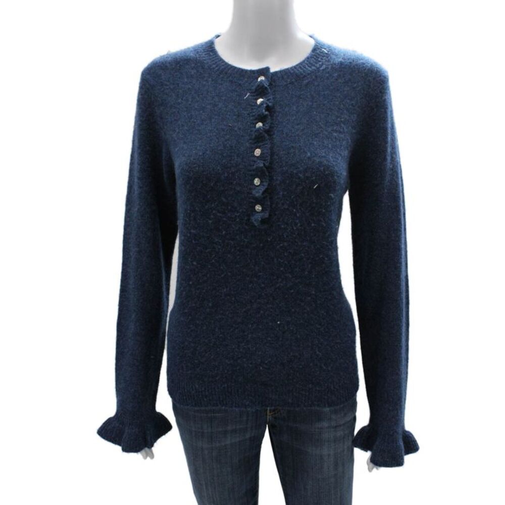 Lisa Todd Women Henley Sweater Blue Long Sleeve Round Neck Size M